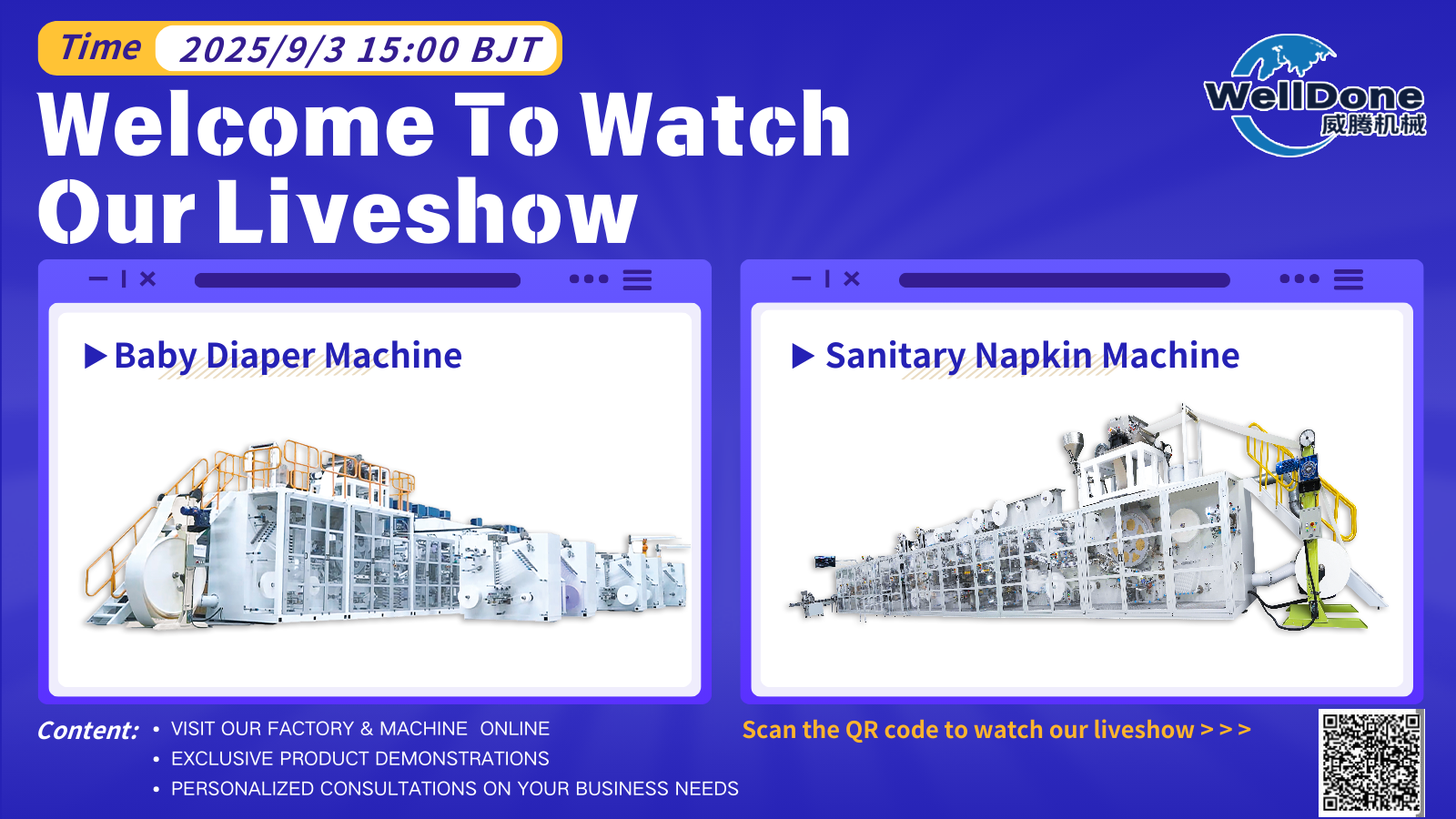 ๐ฅ WellDone Machinery Livestream | Baby Diaper & Sanitary Napkin Machines