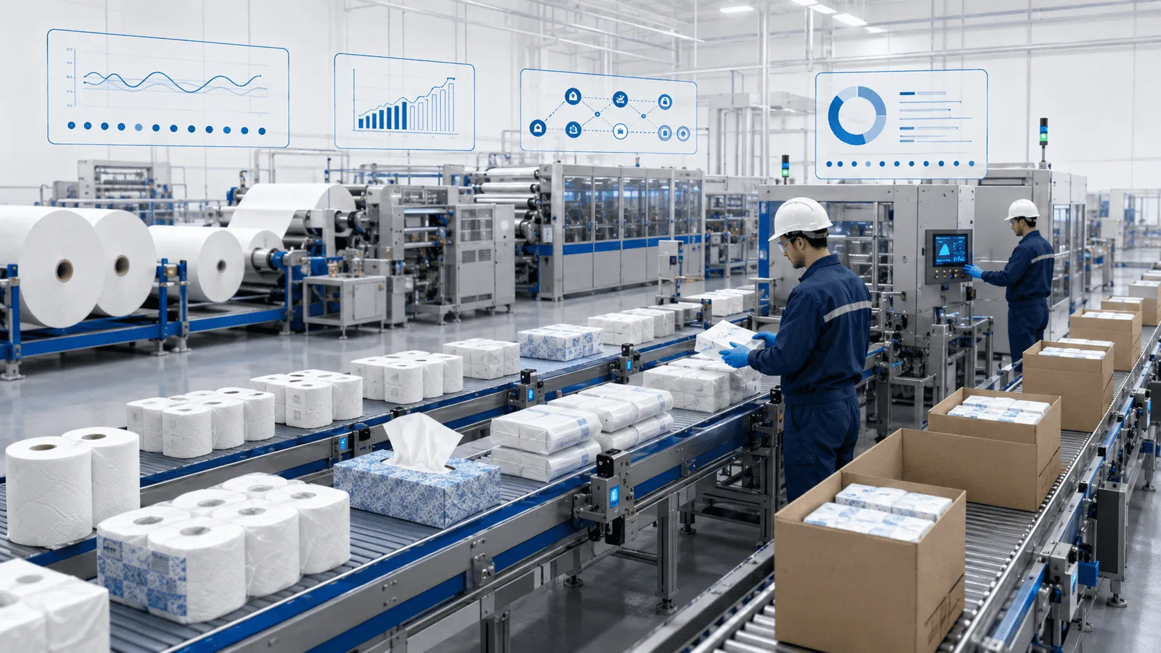 Packing speed and downstream matching in tissue production line