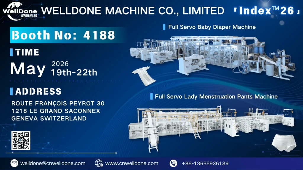welldone-machine-index-26-booth-4188-full-servo-diaper-machine-poster