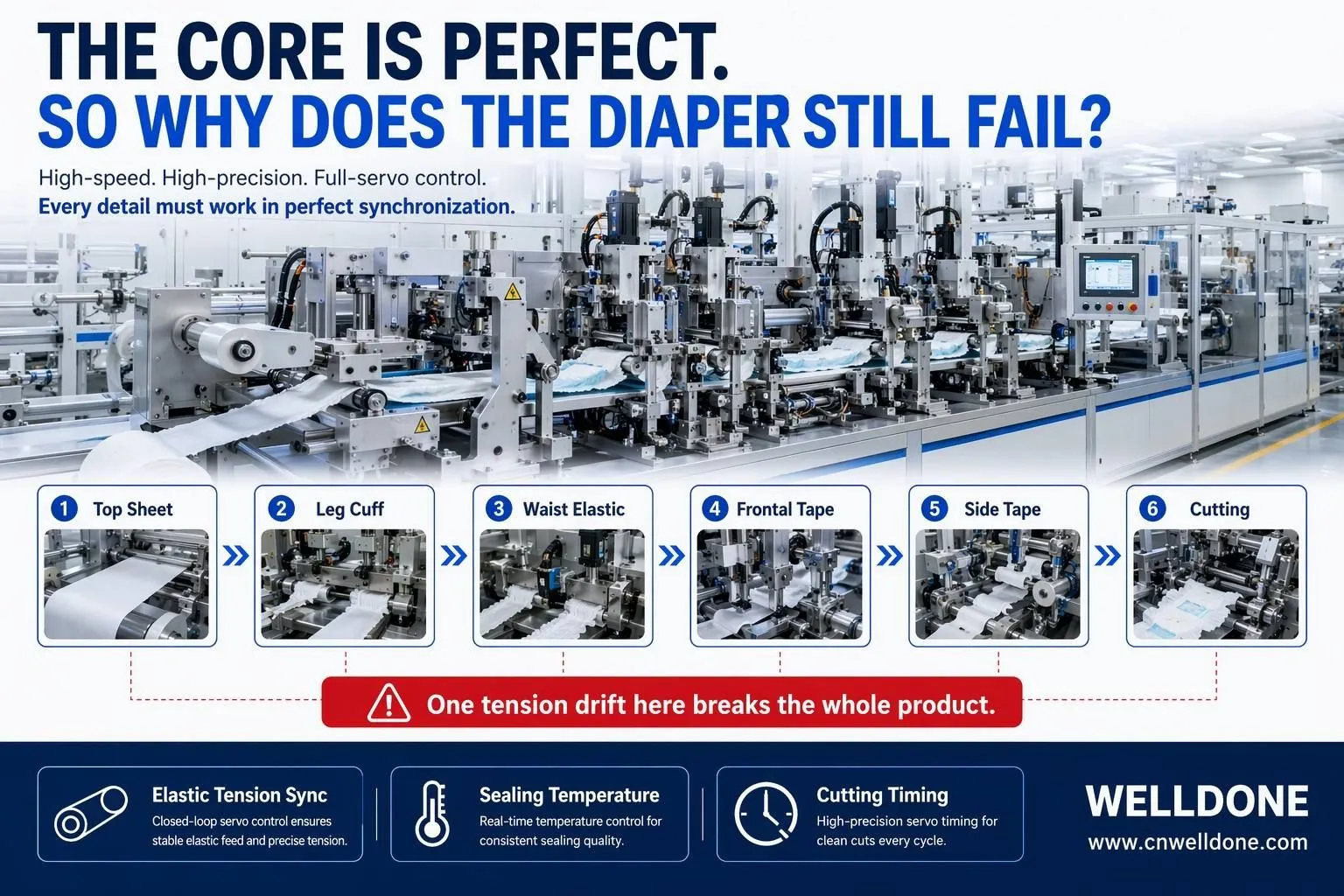 baby-diaper-machine-component-assembly-cutting-tension-synchronization-welldone